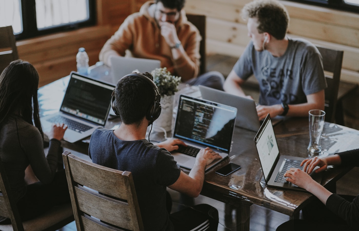 Software development team collaborating